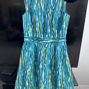 Lyla Jarn Stylish Blue and Green Sun Dress cotton sz 8